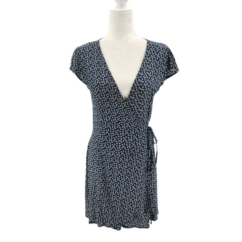Brandy Melville Womens One Size Dress Daisy Floral Navy Blue White Wrap Mini